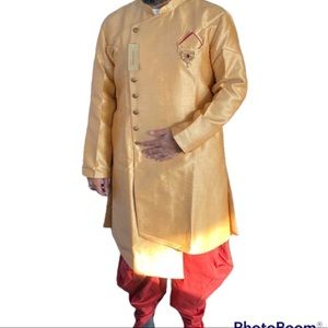 Gold & Maroon Sherwani Indian Pakistani Bollywood Suit Traditional Size 44